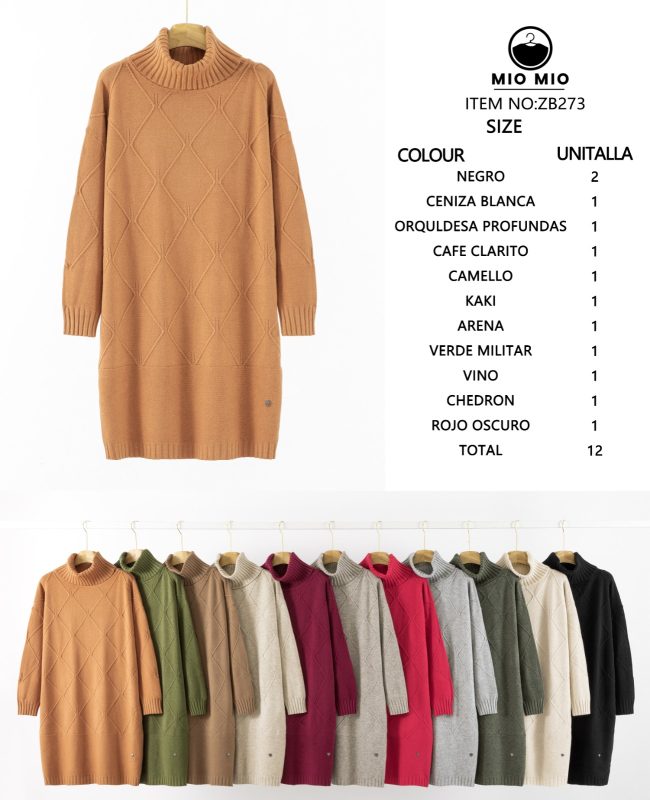 Suéter tipo vestido con cuello alto-ZB273