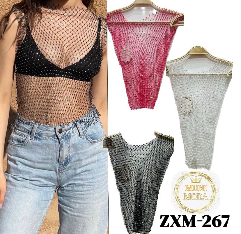 Top de malla con brillos-ZXM-267