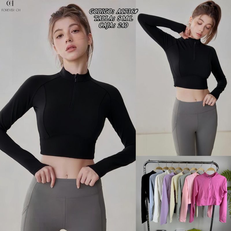 Top deportivo con cremallera de manga larga-A1736