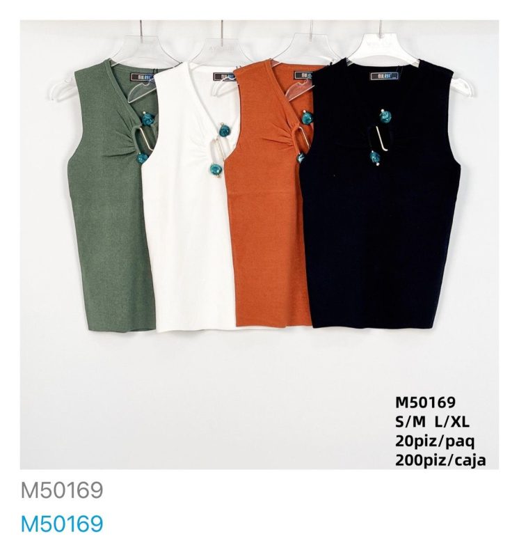 Top sin mangas con detalle de cuentas-M50169