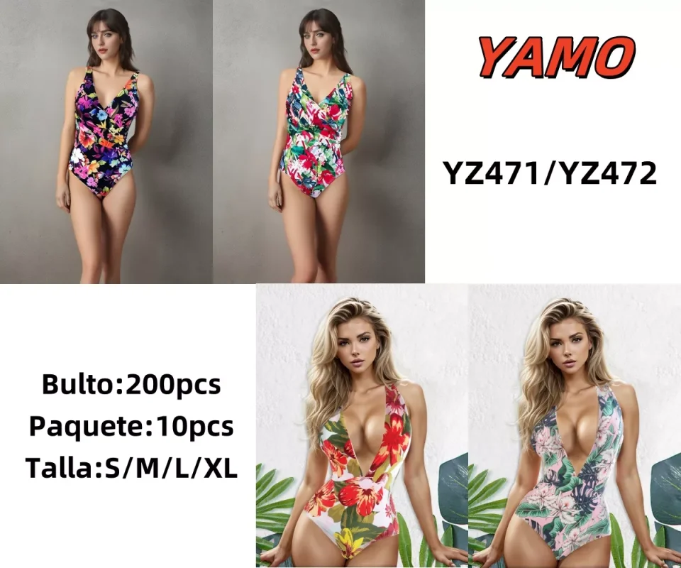 Traje de baño de una pieza floral-YZ471