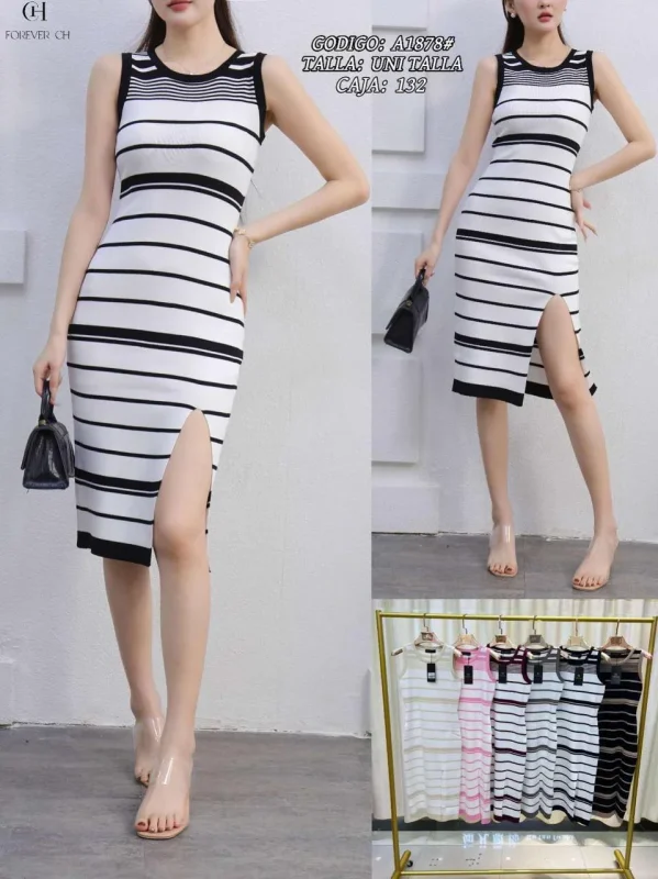 Vestido ajustado de rayas-A1878