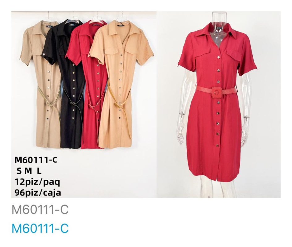 Vestido camisero con cinturón-M60111-C