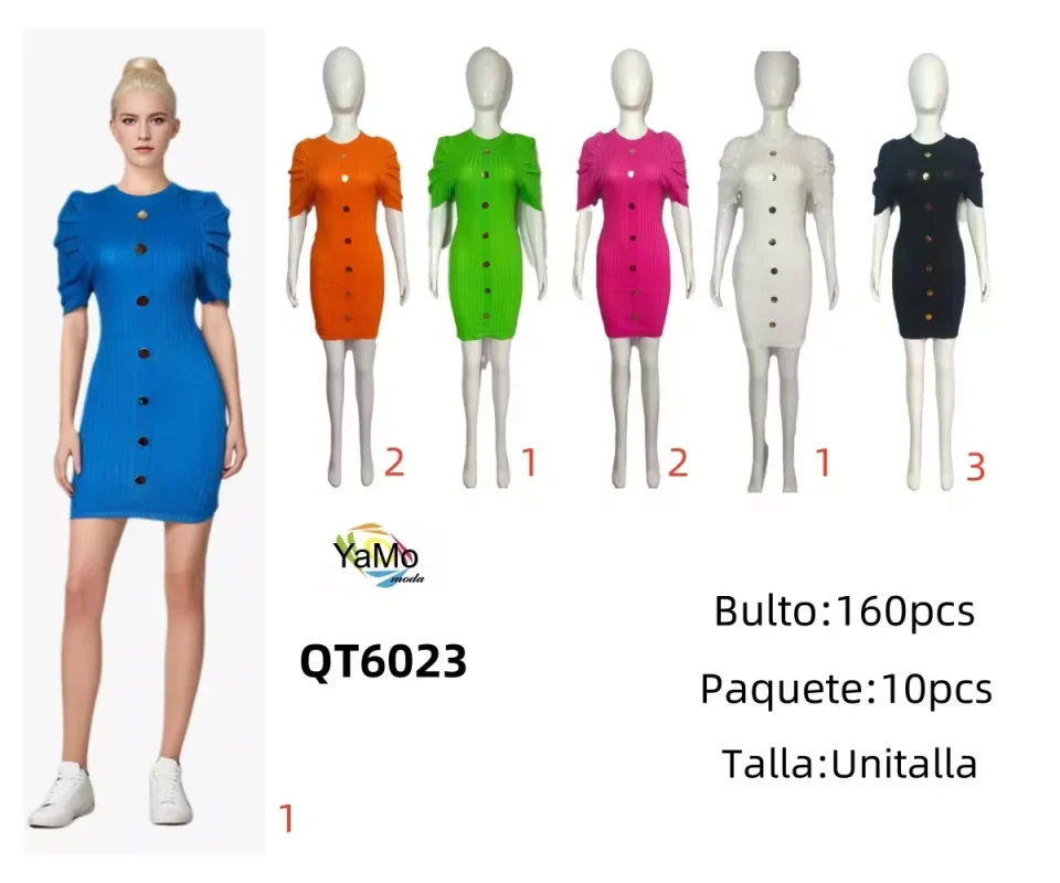 Vestido corto con botones-QT6023