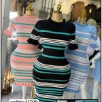 Vestido de punto a rayas con volantes-A1706 - 2