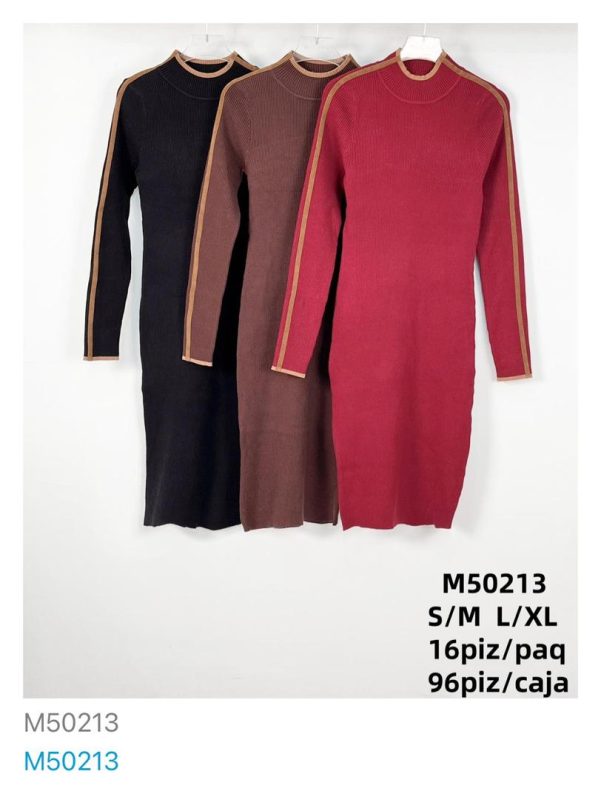 Vestido de punto acanalado con franja en manga-M50213