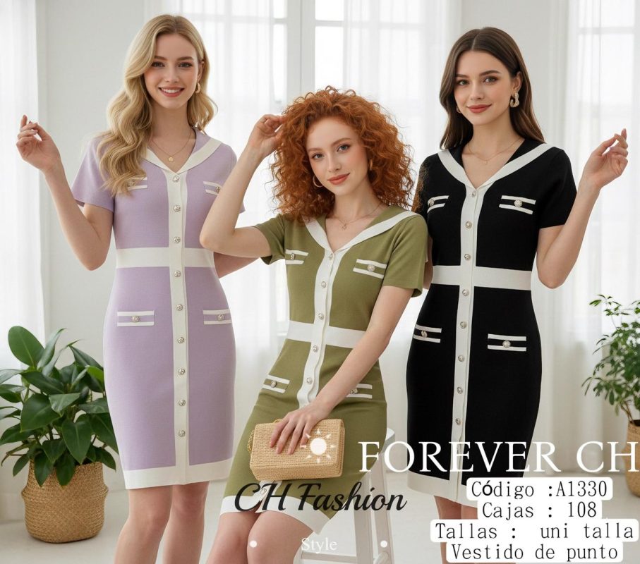 Vestido de punto con botones-A1330