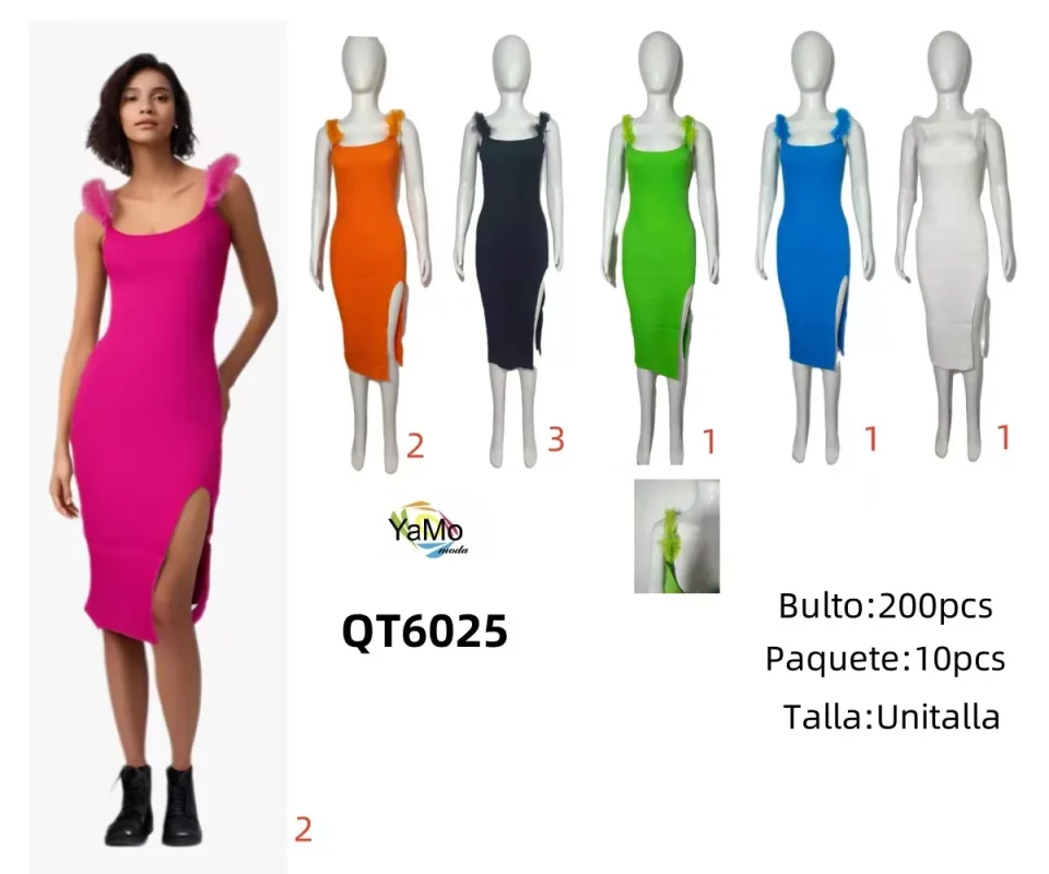 Vestido de tirantes con abertura-QT6025