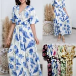 Vestido floral maxi con cinturón-A1025 - 1