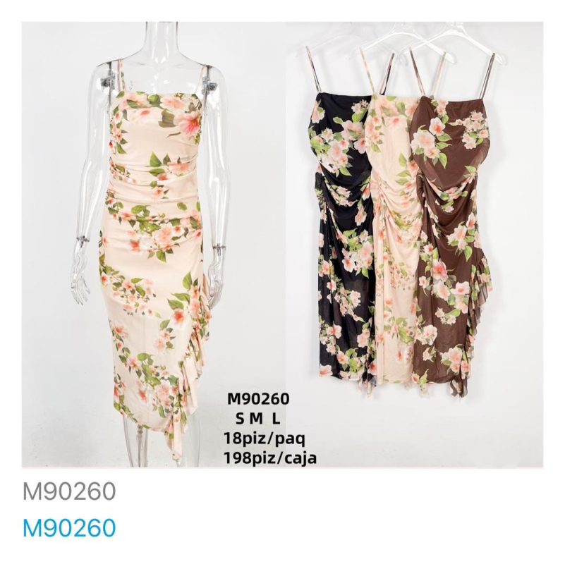 Vestido floral con drapeado-M90260