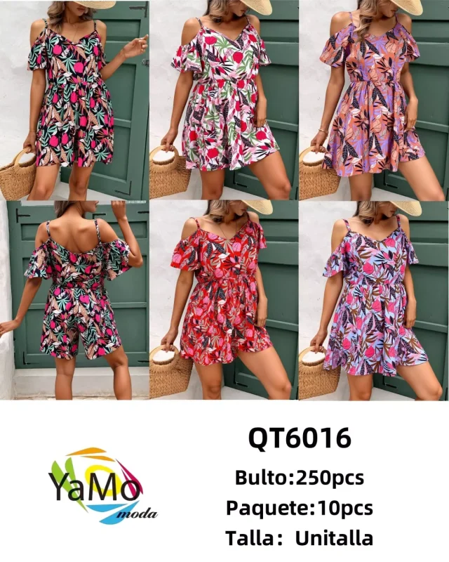 Vestido floral con hombros descubiertos-QT6016