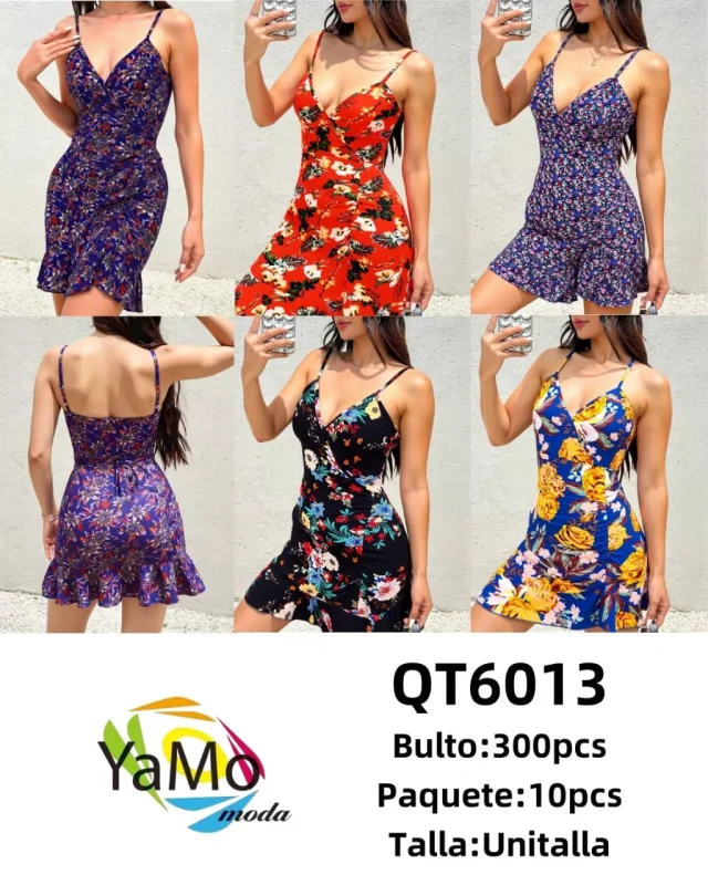 Vestido floral con tirantes-QT6013