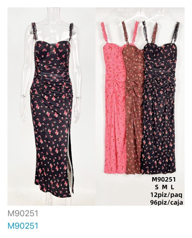 Vestido floral de tirantes con abertura-M90251