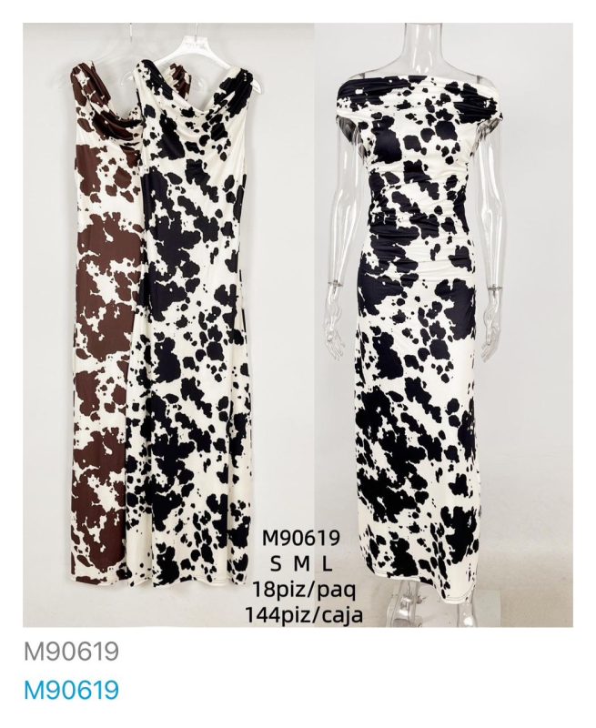 Vestido largo con estampado de vaca-M90619