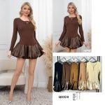 Vestido manga larga con falda abullonada-Q032# - 1