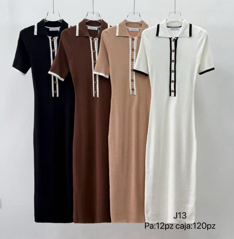 Vestido midi de punto con botones-J13