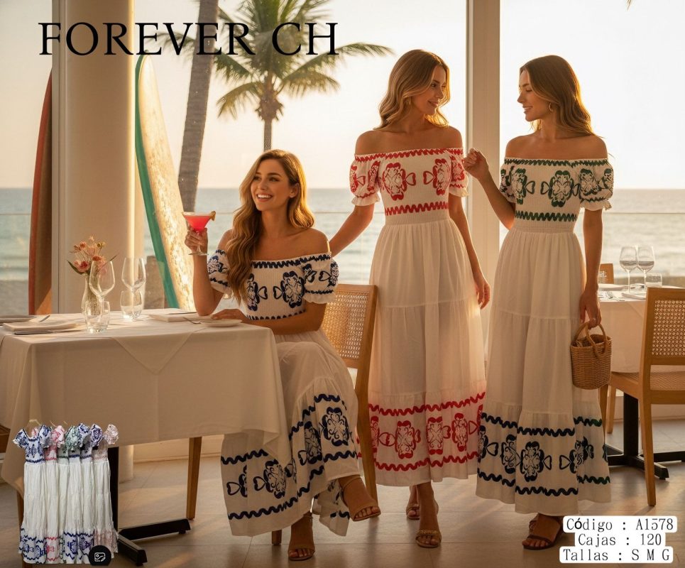 Vestido Off Shoulder con Bordado Floral-A1578