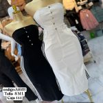 Vestido strapless con detalle de franjas-A1032 - 3