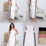 Vestido strapless con detalle de franjas-A1032 - 1