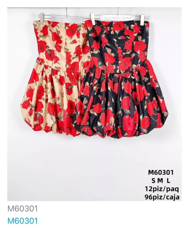 Vestido strapless con estampado de rosas-M60301