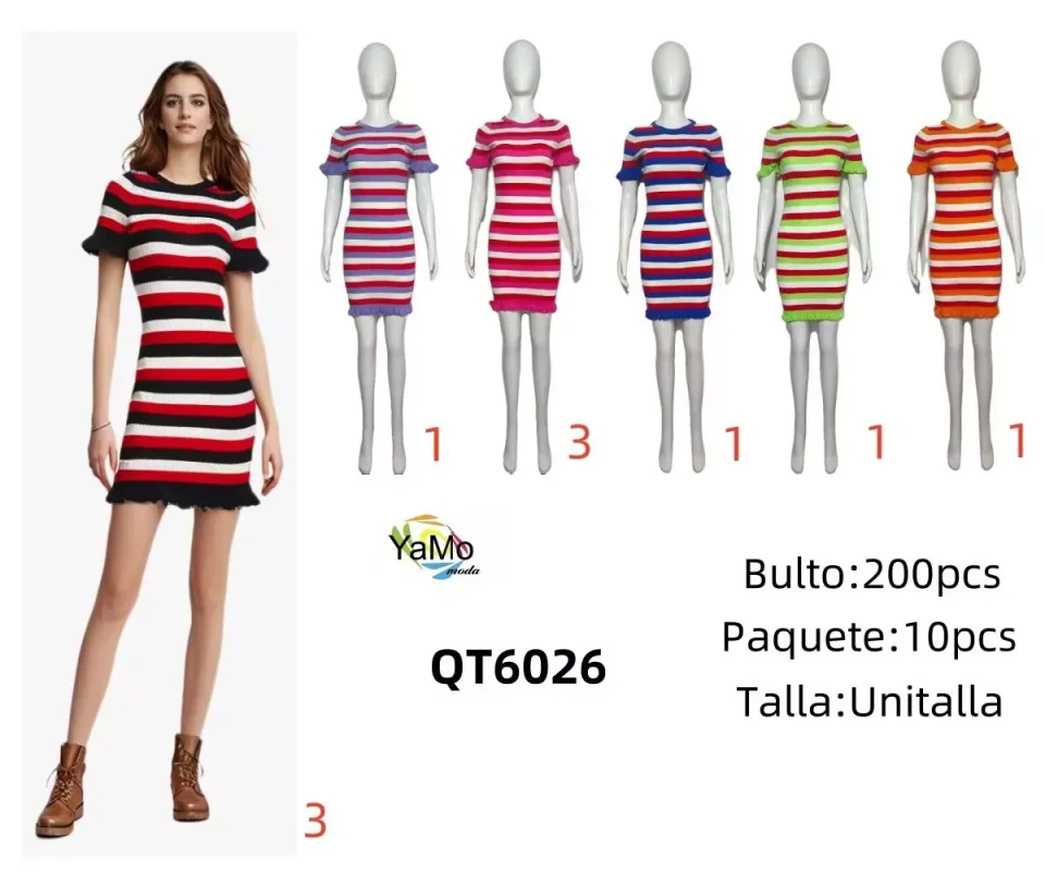 Vestido tejido a rayas-QT6026