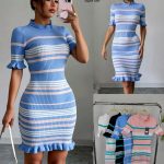 Vestido de punto a rayas con volantes-A1706 - 1