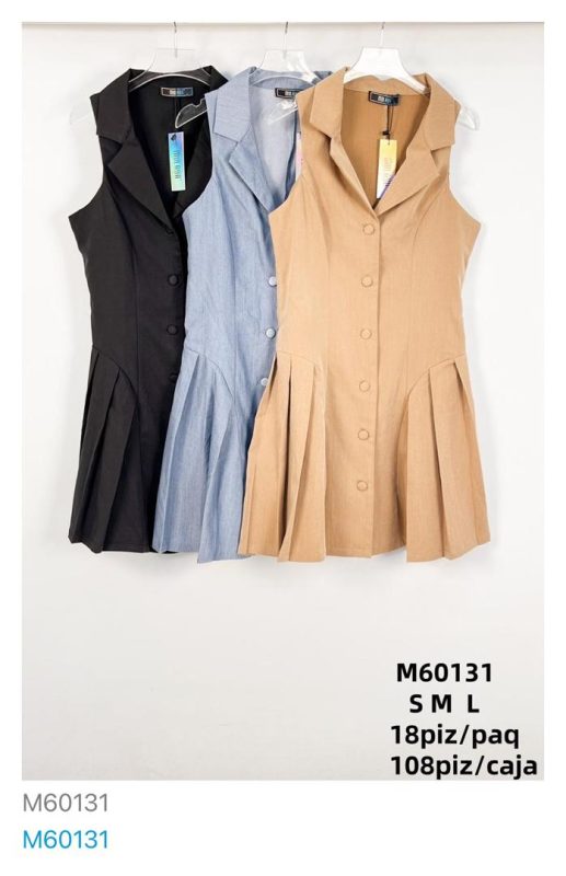 Vestido tipo blazer sin mangas con falda plisada-M60131
