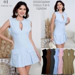 Vestido con detalle en busto y falda plisada-A886 - 1