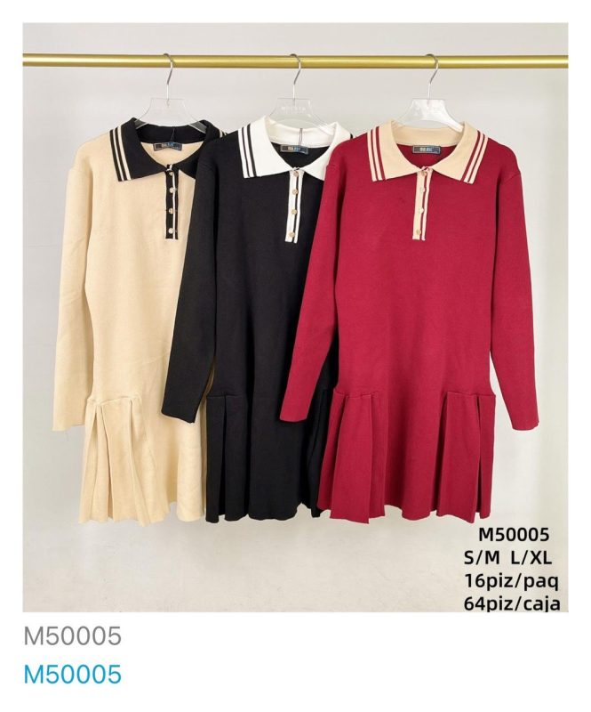 Vestido tipo polo con falda plisada-M50005