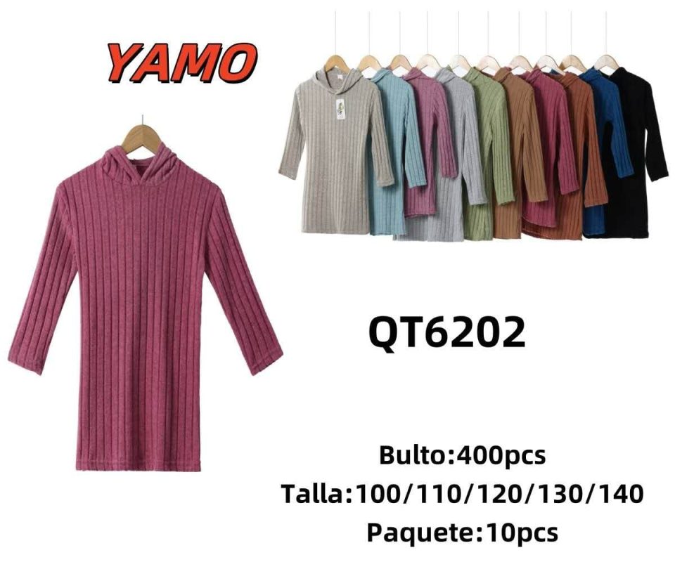 Vestido tipo túnica con capucha para niña-QT6202