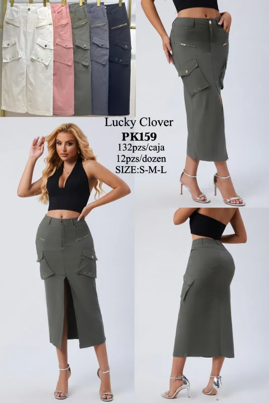 Falda larga con bolsillos-PK159