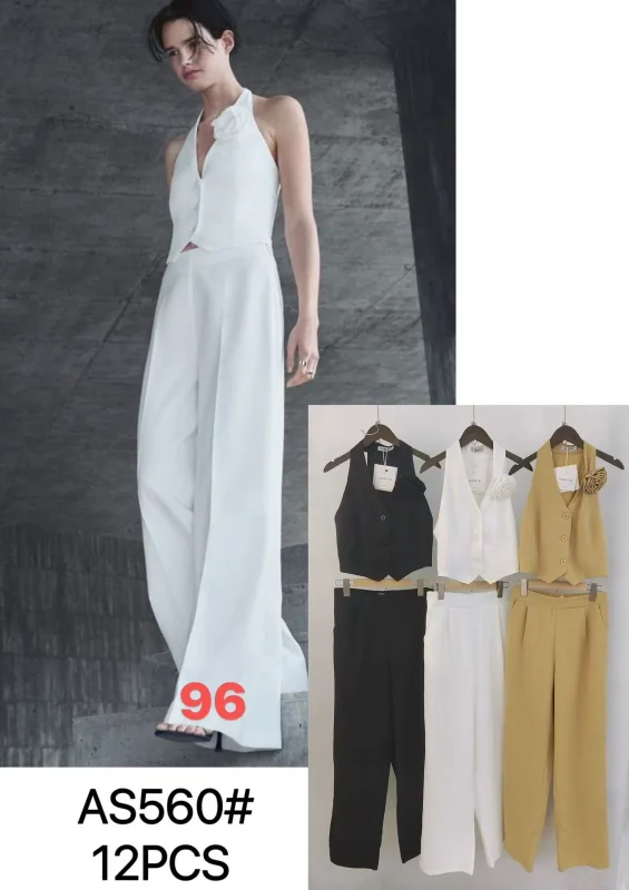 Conjunto blusa con flor y pantalon-AS560#