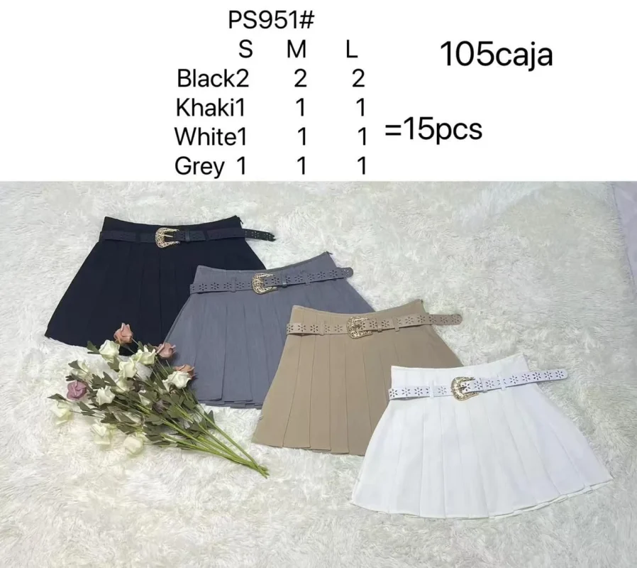Falda plisada con cinturón-PS951