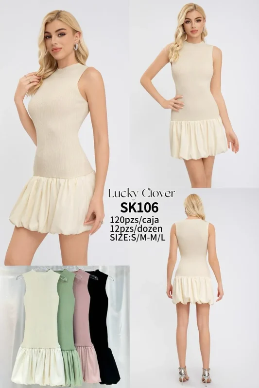 Vestido de manga corta con volantes-SK106