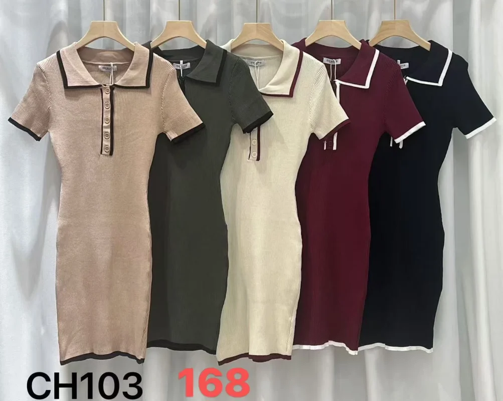 Vestido de manga corta con cuello de polo-CH103