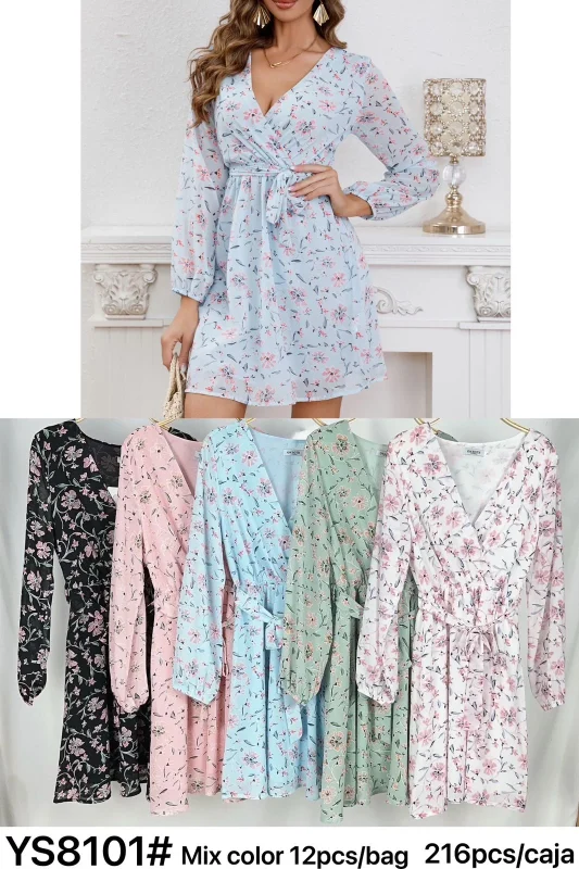 Vestido de mujer con estampado floral-YS8101#