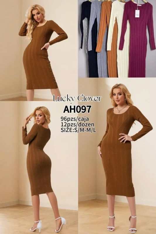 Vestido largo de canalé-AH097