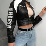 Chamarra Crop Estilo Motociclista para Mujer-DS3123 - 3