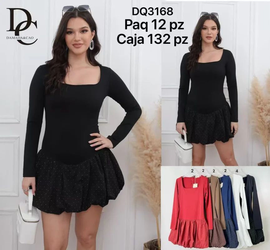 Vestido manga larga con falda bombacha-DQ3168