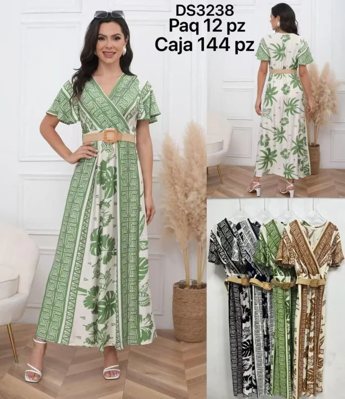 Vestido estampado con cinturón-DS3238