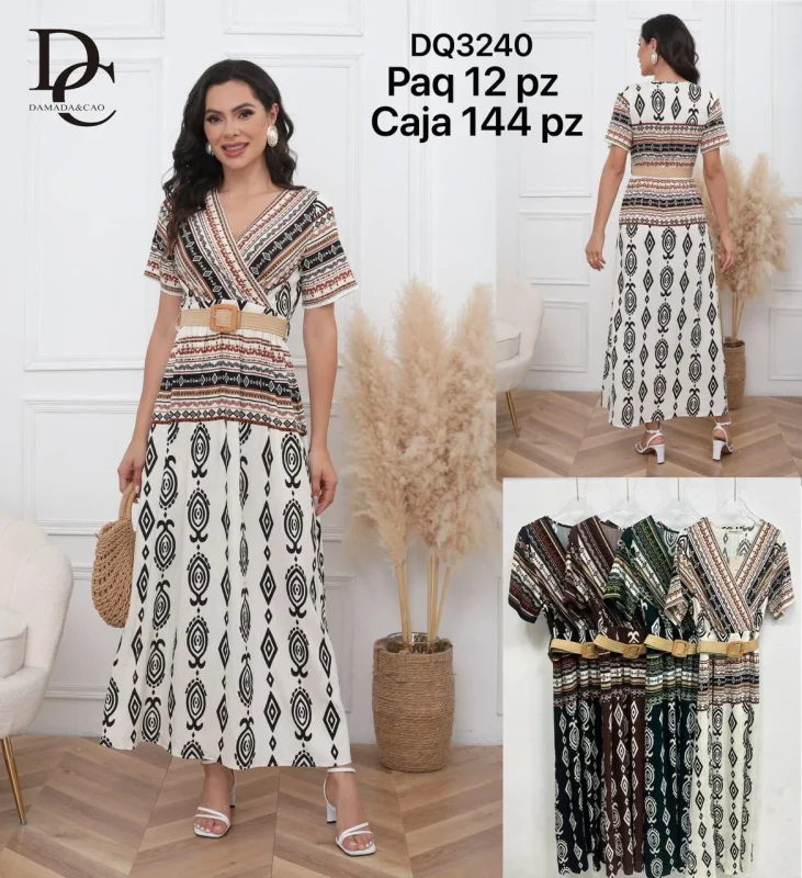 Vestido estampado con cinturón-DQ3240