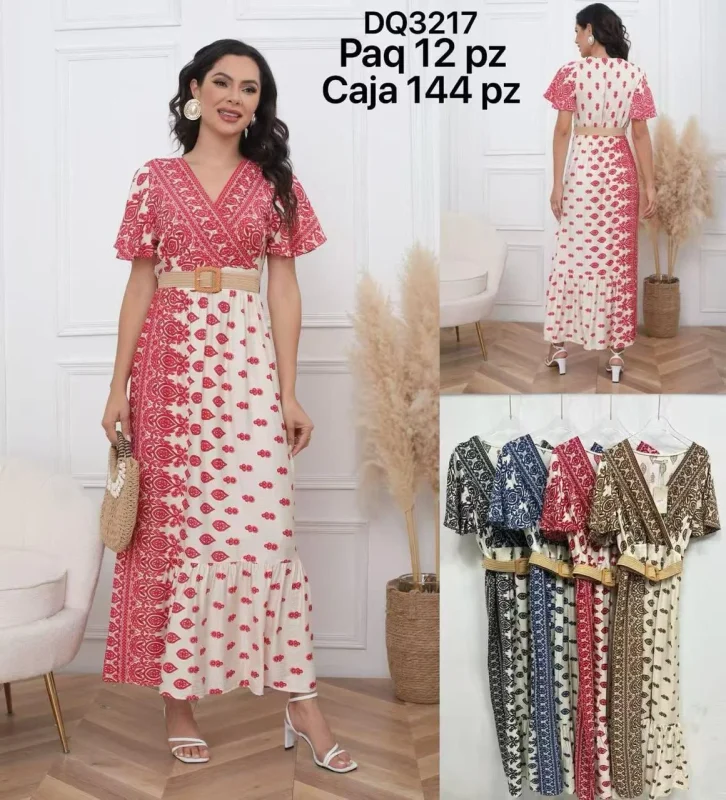 Vestido estampado con cinturón-DQ3217