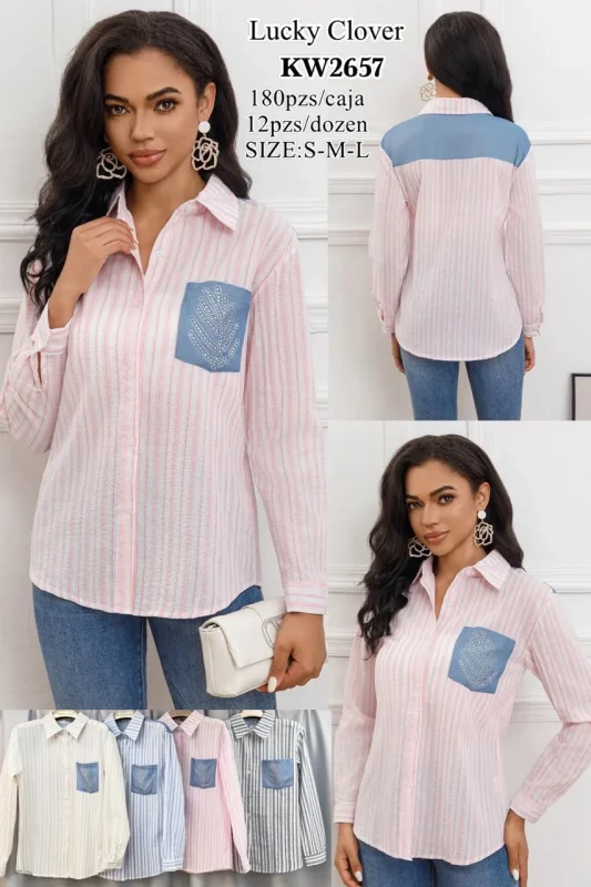 Camisa Rayada Con Bordado-KW2657