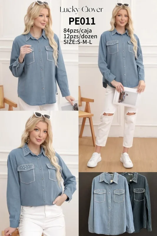 Camisa Mezcilla Con Tachas-PE011