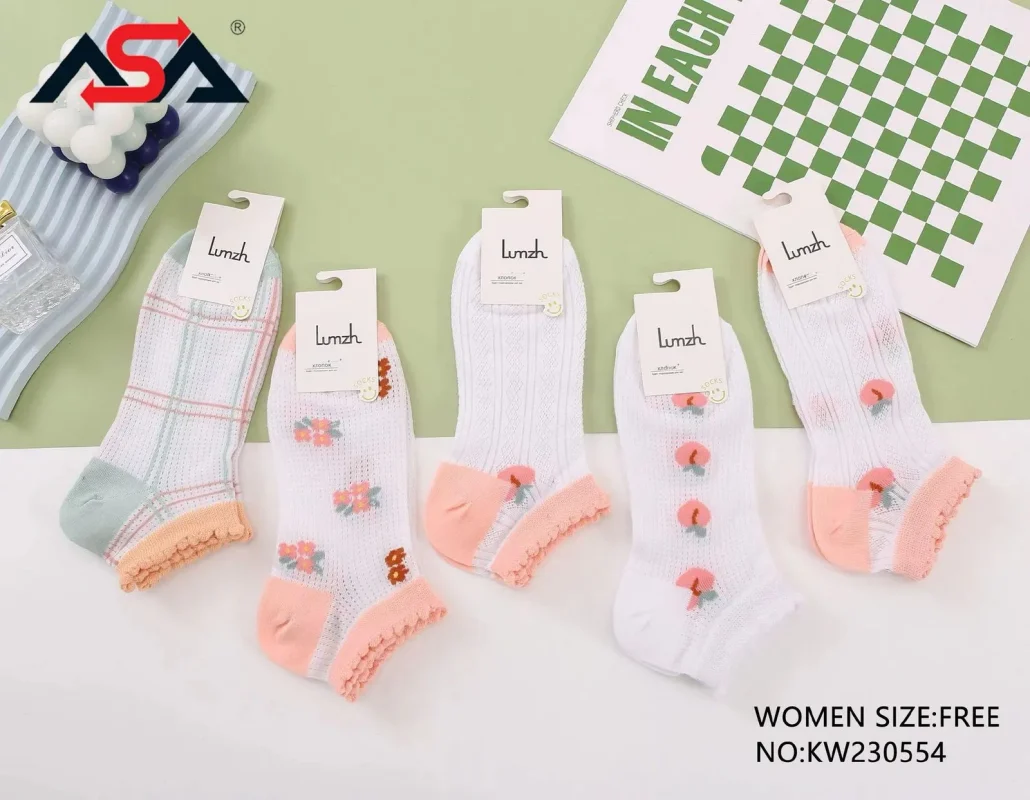 Calcetines cortos de algodón con diseño floral-KW230554