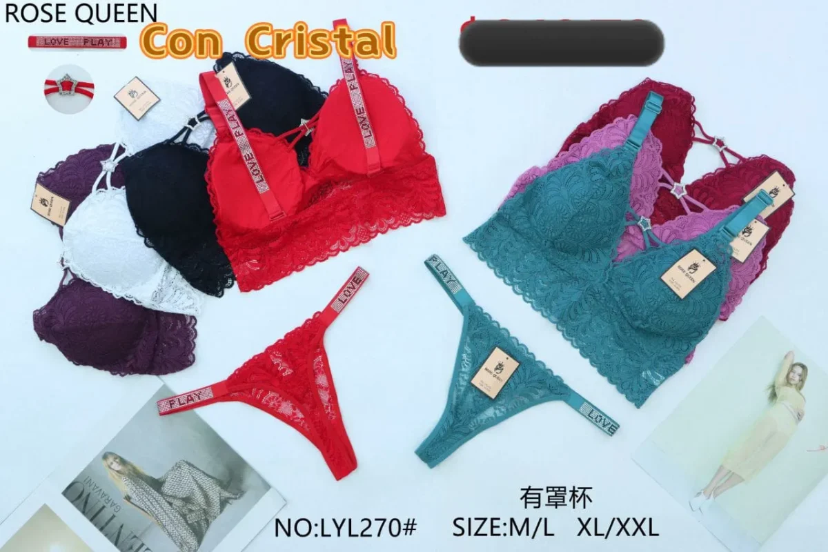 Conjunto Elegante De Encaje Con Cristal-LYL270