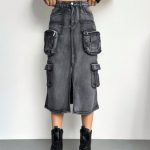Falda de mezclilla con bolsillos cargo-41219 - 2