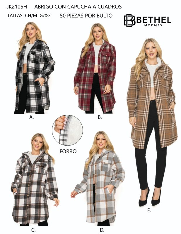 Abrigo con capucha a cuadros-JK2105Q