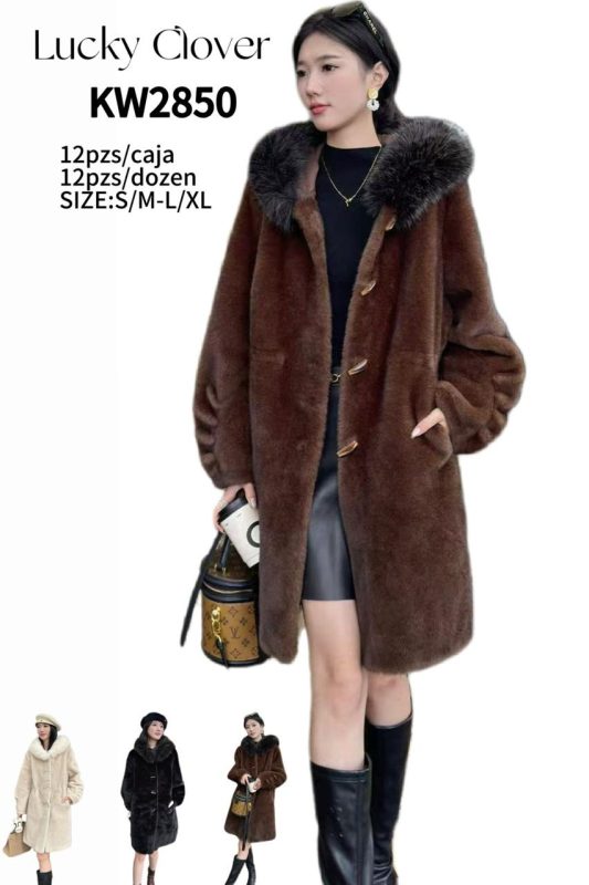 Abrigo de piel sintética con capucha-KW2850