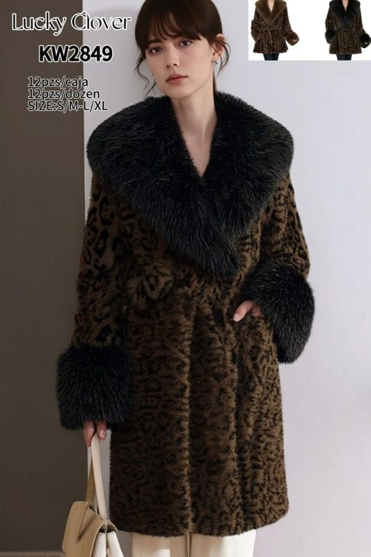 Abrigo largo con cuello de pelo-KW2849